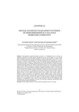 Chapter 3A Spatial Statistics to Quantify Patterns of Herd Dispersion in A