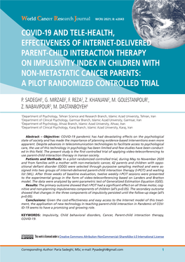 COVID-19 and Tele-Health, Effectiveness of Internet-Delivered