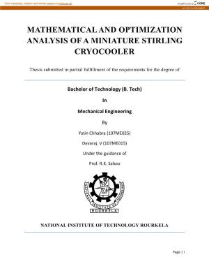 Mathematical and Optimization Analysis of a Miniature Stirling Cryocooler
