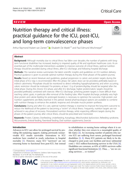 Nutrition Therapy and Critical Illness: Practical Guidance for the ICU, Post