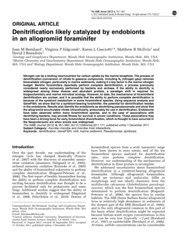 Denitrification Likely Catalyzed by Endobionts in an Allogromiid Foraminifer