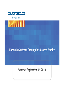 Formula Systems Group Joins Asseco Family Warsaw, September 3Rd 2010