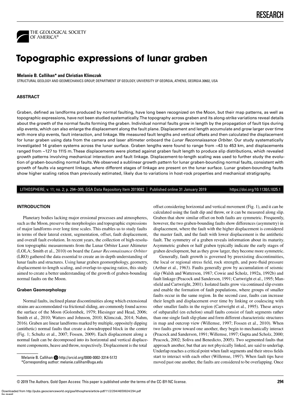 RESEARCH Topographic Expressions of Lunar Graben