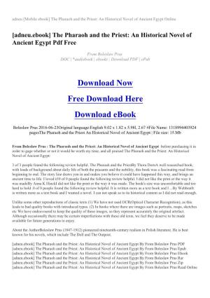 Adneu [Mobile Ebook] the Pharaoh and the Priest: an Historical Novel of Ancient Egypt Online