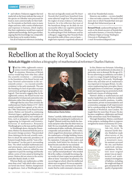 Rebellion at the Royal Society Rebekah Higgitt Relishes a Biography of Mathematical Reformer Charles Hutton