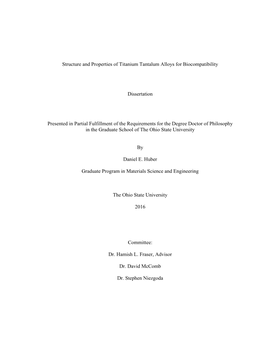 Structure and Properties of Titanium Tantalum Alloys for Biocompatibility