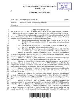 S.B. 581 Session 2021 Principal Clerk S D Senate Bill Drs15230-Mt-87