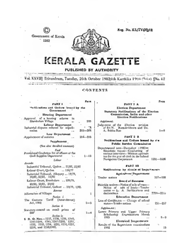 Reg . No. KL/TV (N1/12 Government of Kerala 1982 KERALA GAZETTE PUBLISHED by AUTHORITY Vol. XXVII ] Trivandrum , Tuesday , 26Th