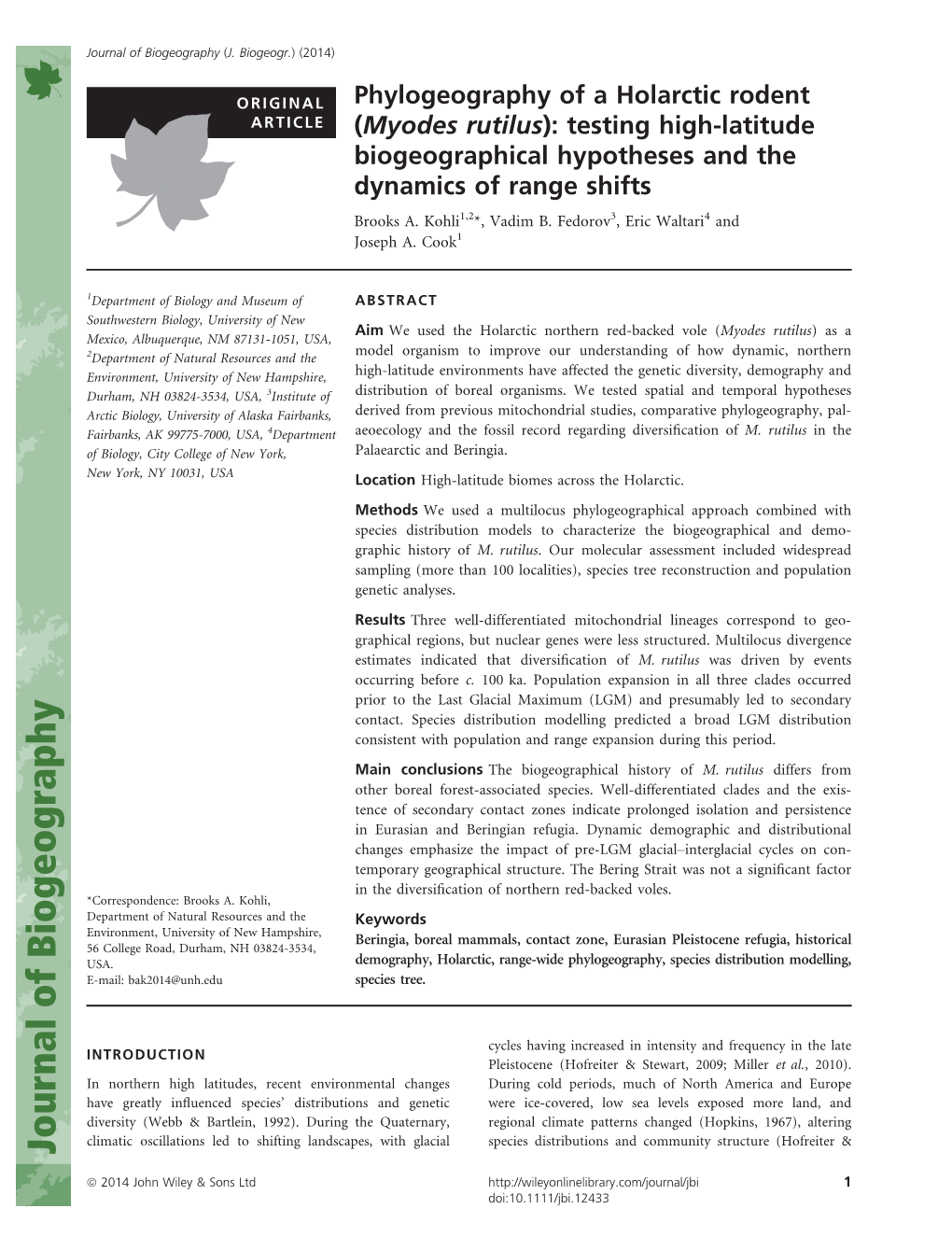 Phylogeography of a Holarctic Rodent (Myodes Rutilus): Testing High