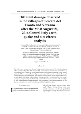 Different Damage Observed in the Villages of Pescara Del Tronto and Vezzano After the M6.0 August 24, 2016 Central Italy Earth- Quake and Site Effects Analysis