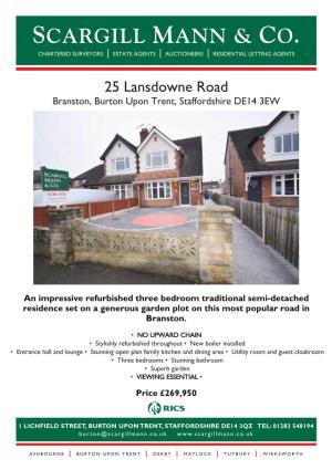 25 Lansdowne Road Branston, Burton Upon Trent, Staffordshire DE14 3EW
