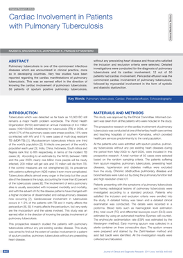 Cardiac Involvement in Patients with Pulmonary Tuberculosis I Nternal Medicine S Ection