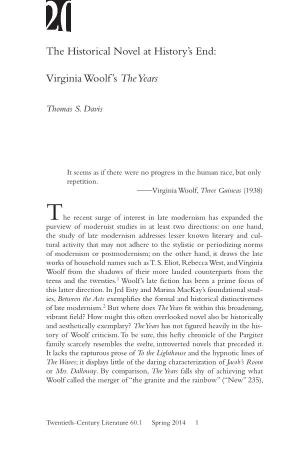 Virginia Woolf’S the Years the Historical Novel at History’S End