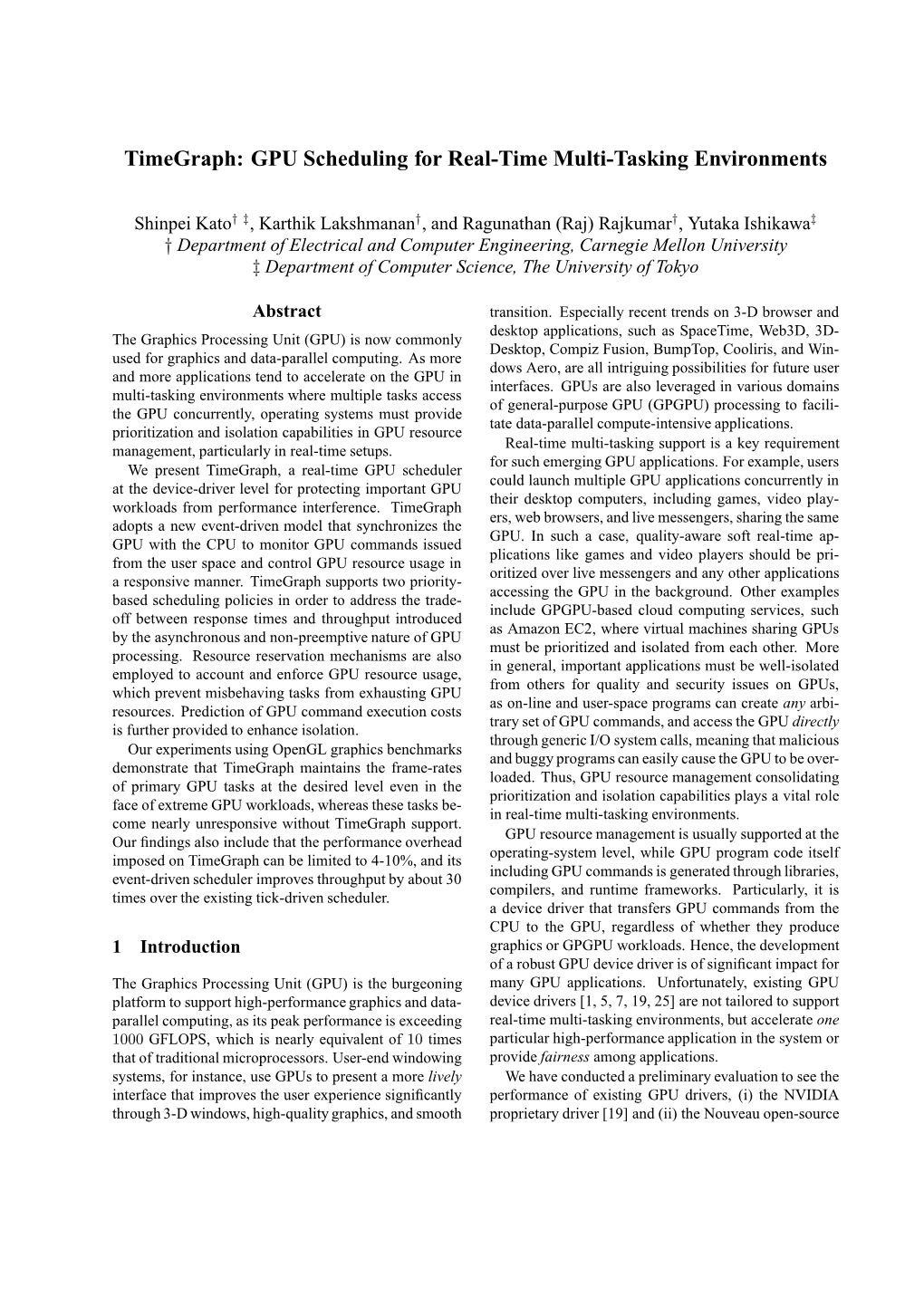 GPU Scheduling for Real-Time Multi-Tasking Environments