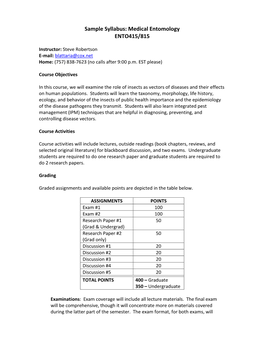Medical Entomology ENTO415/815