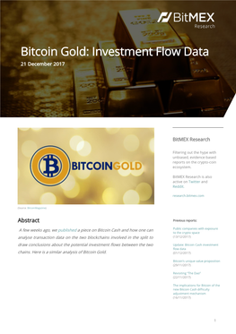 Bitcoin Gold: Investment Flow Data 21 December 2017