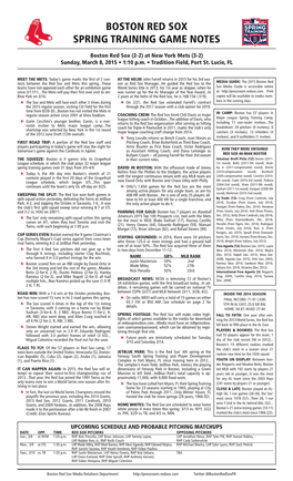 Boston Red Sox Spring Training Game Notes