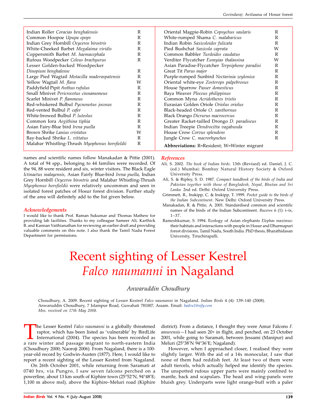 Recent Sighting of Lesser Kestrel Falco Naumanni in Nagaland