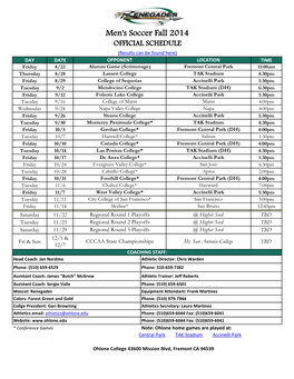 Men's Soccer 2014 Schedule