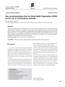 New Recommendations from the World Health Organization (WHO) for the Use of Contraceptive Methods