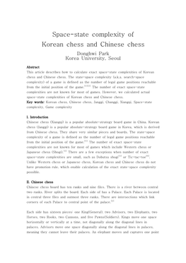 Space-State Complexity of Korean Chess and Chinese Chess Donghwi Park Korea University, Seoul