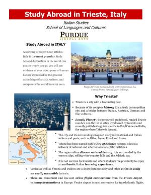 Study Abroad in Trieste, Italy Italian Studies School of Languages and Cultures
