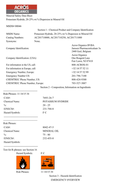 Potassium Hydride, 20-25% Wt.% Dispersion in Mineral Oil