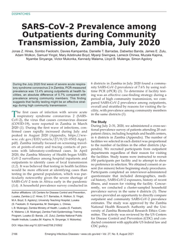 SARS-Cov-2 Prevalence Among Outpatients During Community Transmission, Zambia, July 2020 Jonas Z
