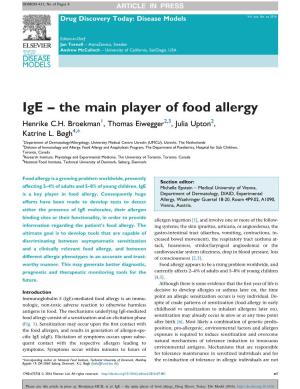 Ige – the Main Player of Food Allergy