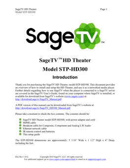 Sagetv STP-HD300 User's Guide