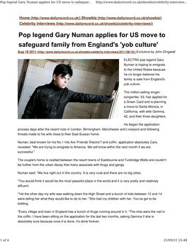 Pop Legend Gary Numan Applies for US Move to Safeguard Family