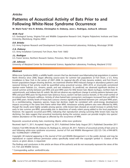 Patterns of Acoustical Activity of Bats Prior to and Following White-Nose Syndrome Occurrence W