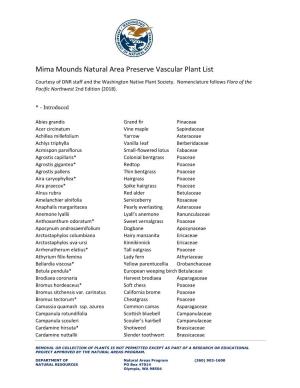 Mima Mounds Vascular Plant Inventory