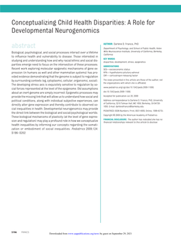 A Role for Developmental Neurogenomics Abstract