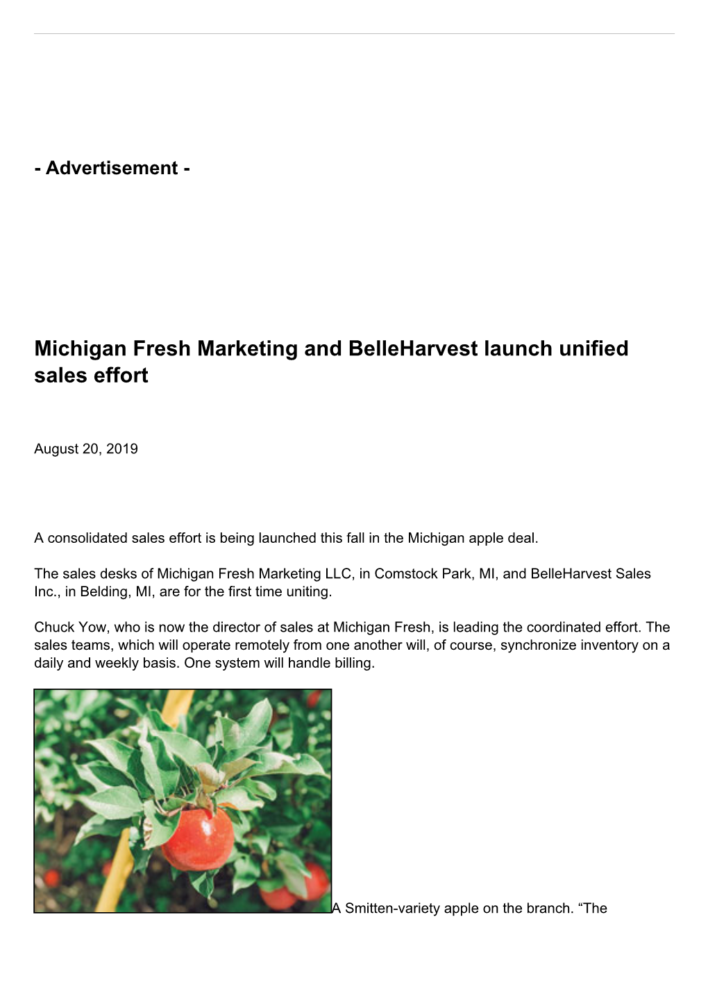 Michigan Fresh Marketing and Belleharvest Launch Unified Sales Effort