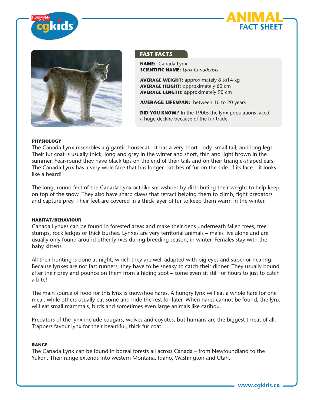 Animal Fact Sheet