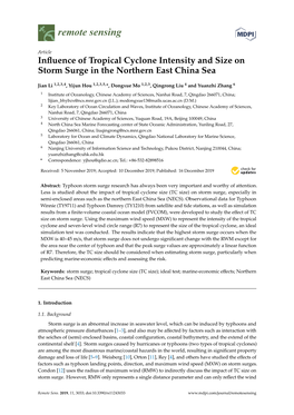 Influence of Tropical Cyclone Intensity and Size on Storm Surge in the Northern East China