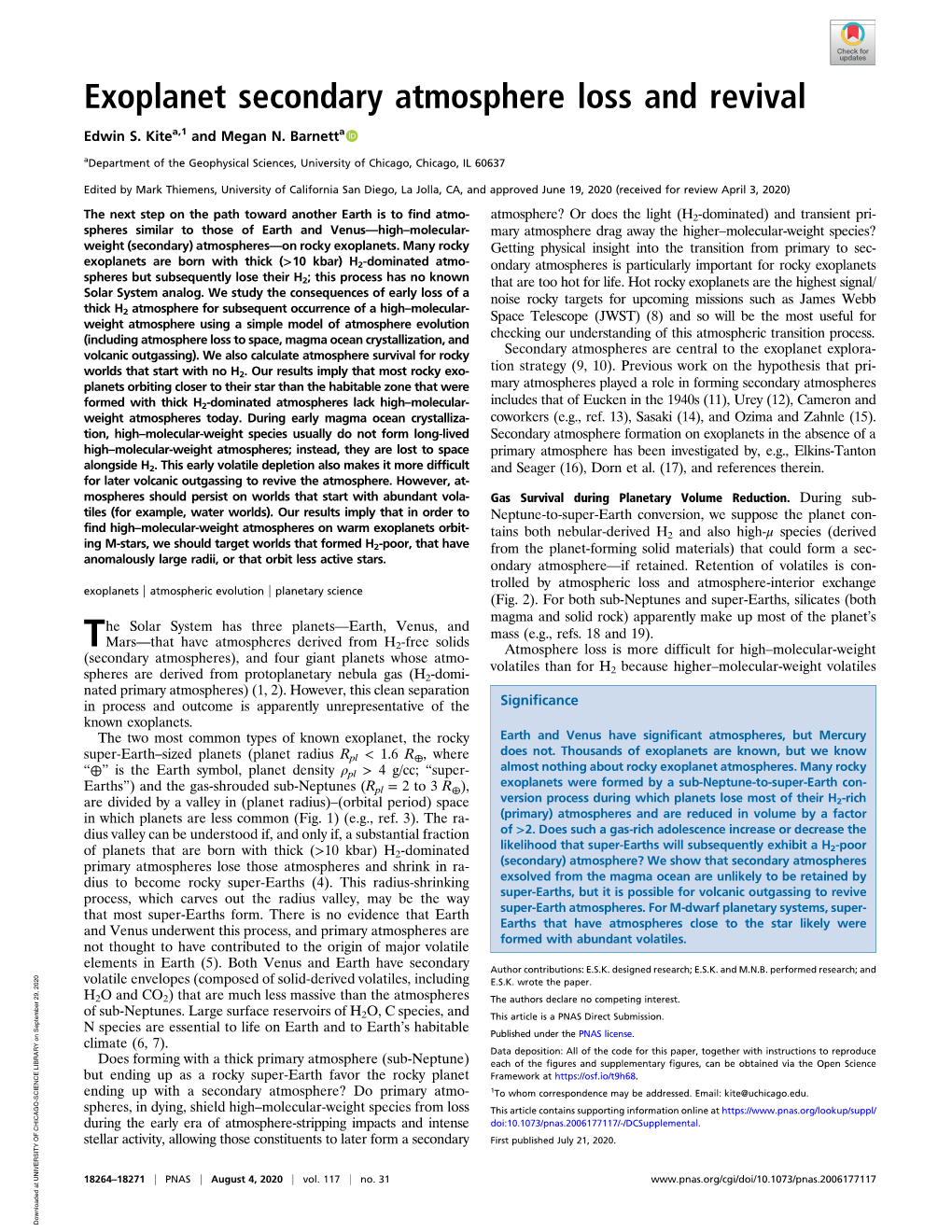 Exoplanet Secondary Atmosphere Loss and Revival Edwin S