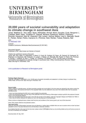 20,000 Years of Societal Vulnerability and Adaptation to Climate Change In