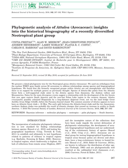 Phylogenetic Analysis of Attalea (Arecaceae): Insights Into the Historical Biogeography of a Recently Diversiﬁed Neotropical Plant Group