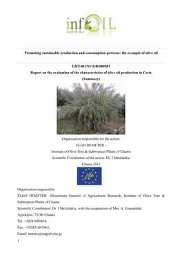 The Example of Olive Oil LIFE08 INF/GR/000581 Report on the Evaluat