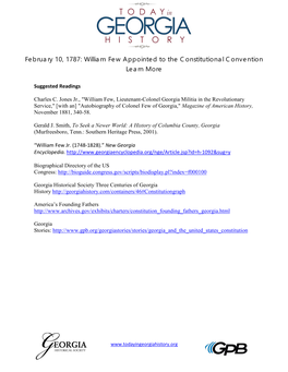 February 10, 1787: William Few Appointed to the Constitutional Convention