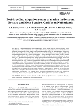 Post-Breeding Migration Routes of Marine Turtles from Bonaire and Klein Bonaire, Caribbean Netherlands