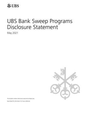 UBS Bank Sweep Programs Disclosure Statement May 2021