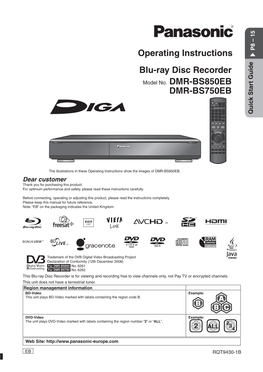 Operating Instructions Blu-Ray Disc Recorder Model No. DMR