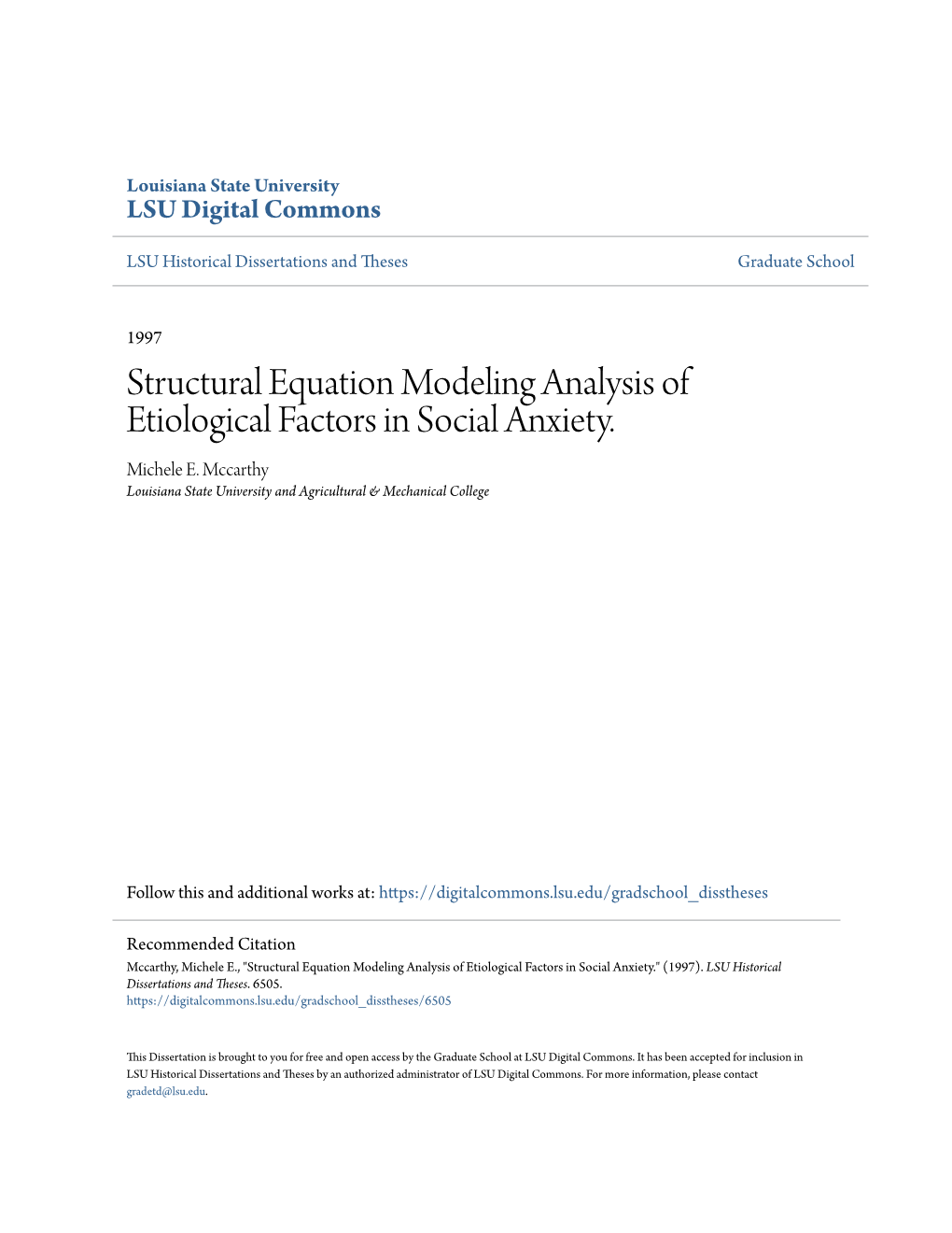 Structural Equation Modeling Analysis of Etiological Factors in Social Anxiety