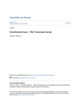 Constitutional Law -- 1962 Tennessee Survey