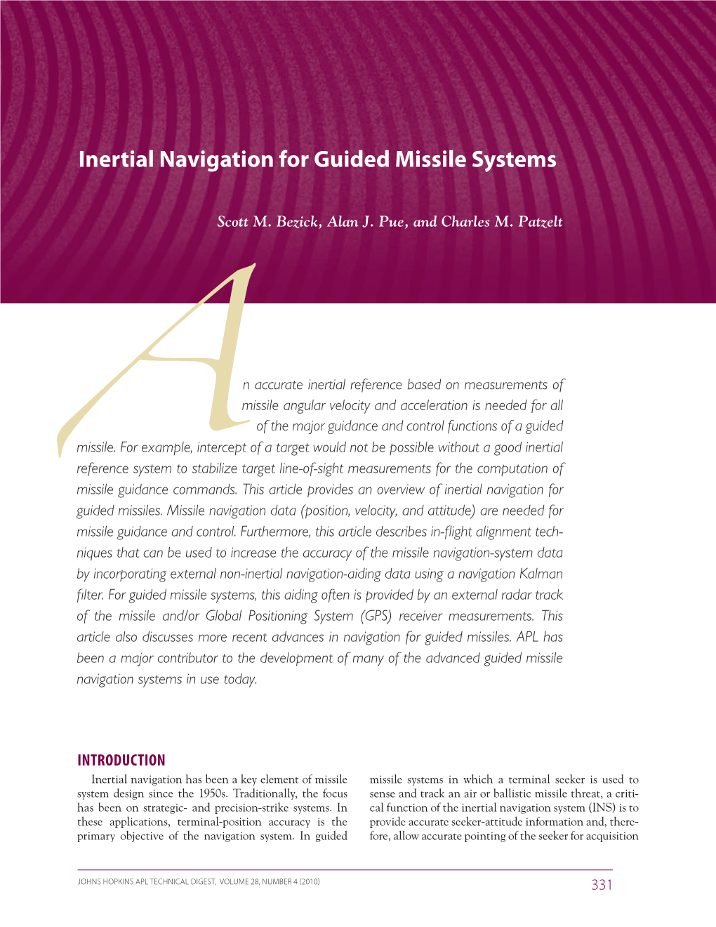 Inertial Navigation for Guided Missile Systems