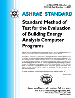 Standard Method of Test for the Evaluation of Building Energy Analysis Computer Programs