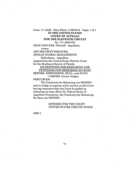 17-14829 Date Filed: 11/06/2018 Page: 1 of 1 in the UNITED STATES COURT of APPEALS for the ELEVENTH CIRCUIT No